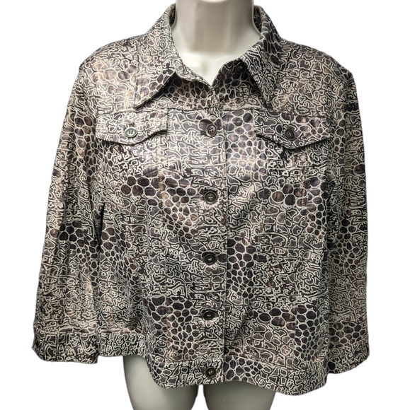 Ruby Road Snake Print Button Front Jacket Sz 14P - Picture 1 of 12